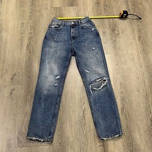 Free People Straight Leg Distressed Knee Rip Blue Full Length Jeans